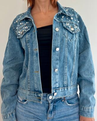 Giacca di jeans con perle applicate