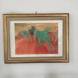 Aligi Sassu Litografia Cavalli Verdi