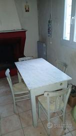 Tavolo con piano in marco + 4 sedie anni 40/50