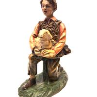 presepe 30 cm pastore ginocchio pecora cartapesta
