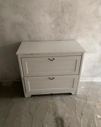 Mobile bianco in legno con due cassetti