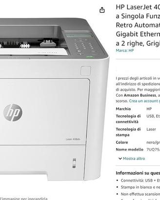 Stampante HP LaserJet 408dn 7UQ75A B/N Nuova!
