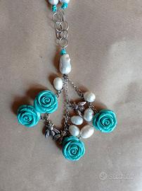 Collana in perle, turchese, argento