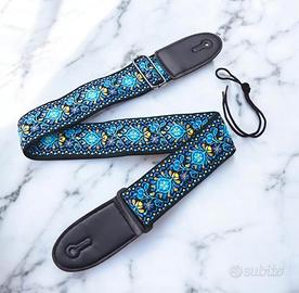 Tracolla chitarra Vintage Ornamentale blu cotone