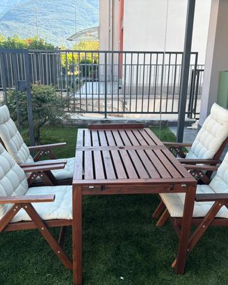 Set tavolo 4 sedie relax e panca con parete