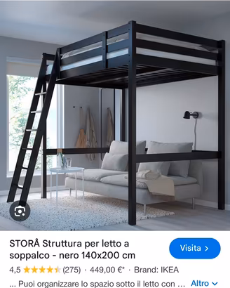 STORÅ Struttura per letto a soppalco, nero