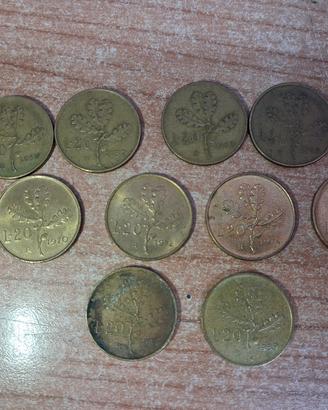 set 10monete storiche 20 lire anni diversi 1957-89