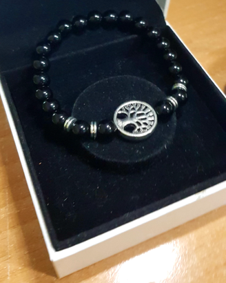Bracciale Albero Portafortuna Pietra Lavica Nero