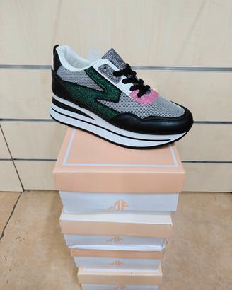 Sneakers Platform Donna Glitterate e Colorate 