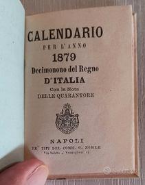 CALENDARIO 1879 REGNO D'ITALIA Napoli Quarantore 