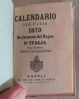 CALENDARIO 1879 REGNO D'ITALIA Napoli Quarantore 