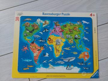 Puzzle mappa del mondo con animali