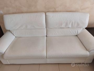 Divano Letto 3 Posti in Vera Pelle Bianco