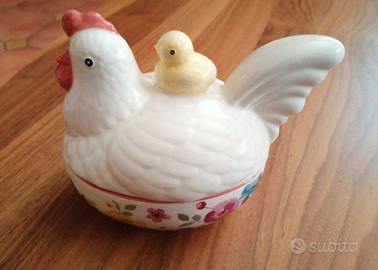 Gallina in ceramica con pulcino – Contenitore deco