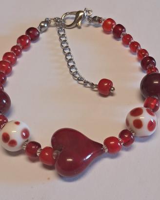 Bracciale Cuore e perle in vetro di Murano