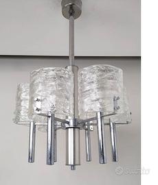 Grande lampadario 6 luci e coppi in vetro ’70