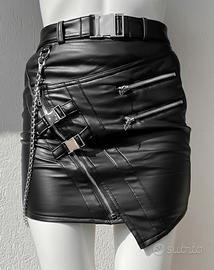 Rock Skirt leather high waist gonna S XS biker y2k