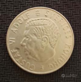 MONETA Argento Svezia 1 krona, Re Gustavo VI Adolf
