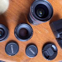 obiettivi canon: 17-40, 50, 24, flash