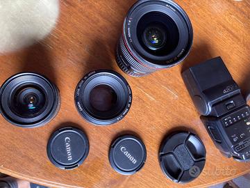 obiettivi canon: 17-40, 50, 24, flash