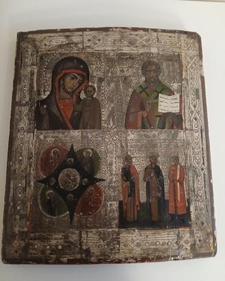 Antica ICONA ORTODOSSA Quadripartita
