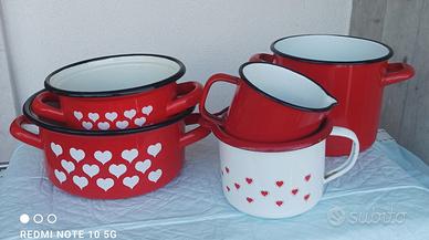 SET 6 Pentole Recipienti SMALTATI NUOVO VINTAGE