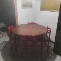 Tavolo rotondo allungabile + 4 sedie legno-paglia 