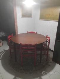 Tavolo rotondo allungabile + 4 sedie legno-paglia 