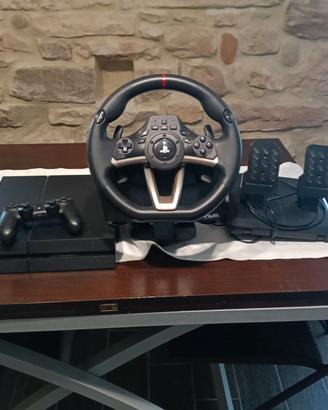 PlayStation 4 con cavi, joystick e volante