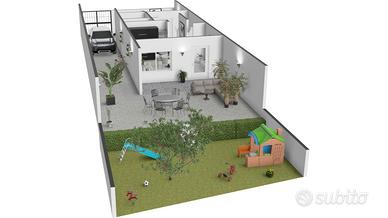 Villetta bilivelli con seminterrato e giardino