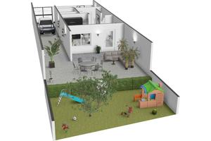 Villetta bilivelli con seminterrato e giardino