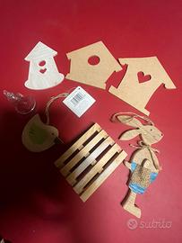 Set 7 decoraz pasquali: coniglio casette uccellino