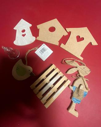 Set 7 decoraz pasquali: coniglio casette uccellino