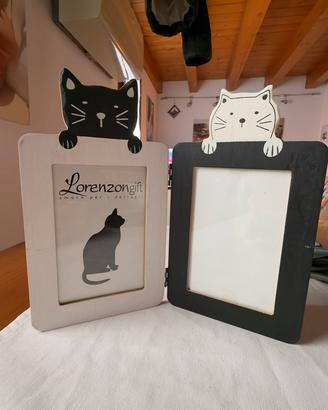 Portafoto doppio in legno con gatti