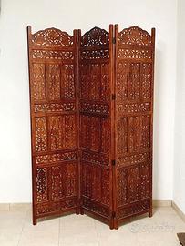 separé paravento etnico in legno intagliato