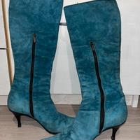 Eleganti Stivali Alti scamosciati Blu Petrolio