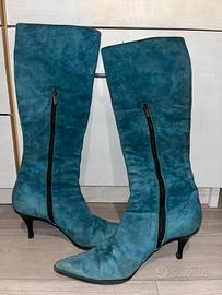Eleganti Stivali Alti scamosciati Blu Petrolio