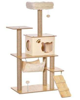 PawHut Albero Tiragraffi Multilivello con Casetta,