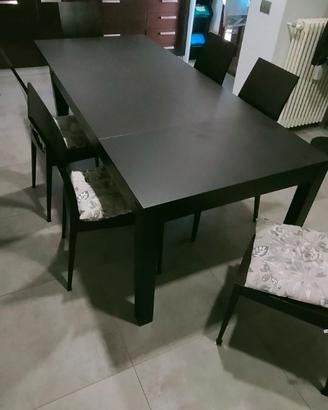 Tavolo allungabile con sei sedie rovere moro