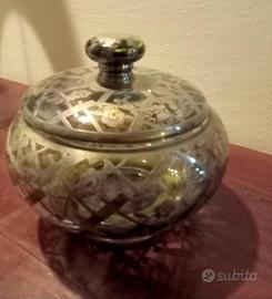 Biscottiera in vetro fumé decorata in argento