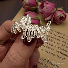 Spilla filigrana d’argento vintage italiana cane