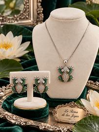 Parure collana orecchini argento 925 zirconi rana