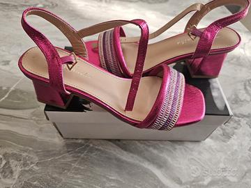 Sandali donna fucsia metallizzato con tacco 37