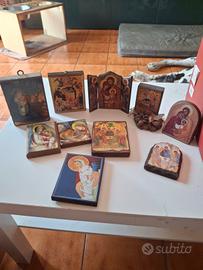 lotto icone sacre in legno vintage 