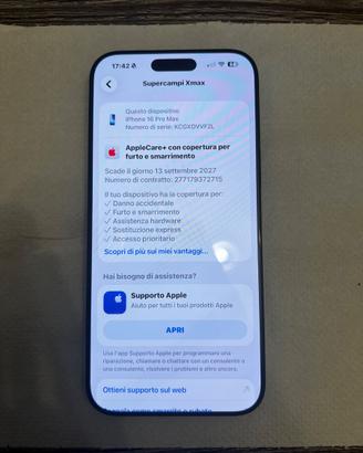 Iphone 16 pro Max + Apple Care (1anno) + cover