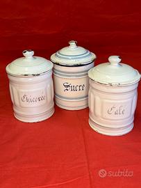Tris Barattoli Vintage Cucina in Metallo Smaltato
