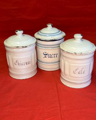 Tris Barattoli Vintage Cucina in Metallo Smaltato