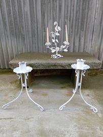 coppia di portaceri e portacandele in ferro battut