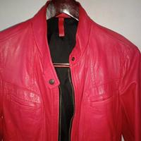 Giacca pelle motociclista rossa aderente