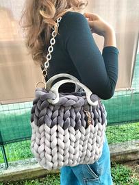 Borsa Chunky in Maglia Grossa, Bicolore Grigio